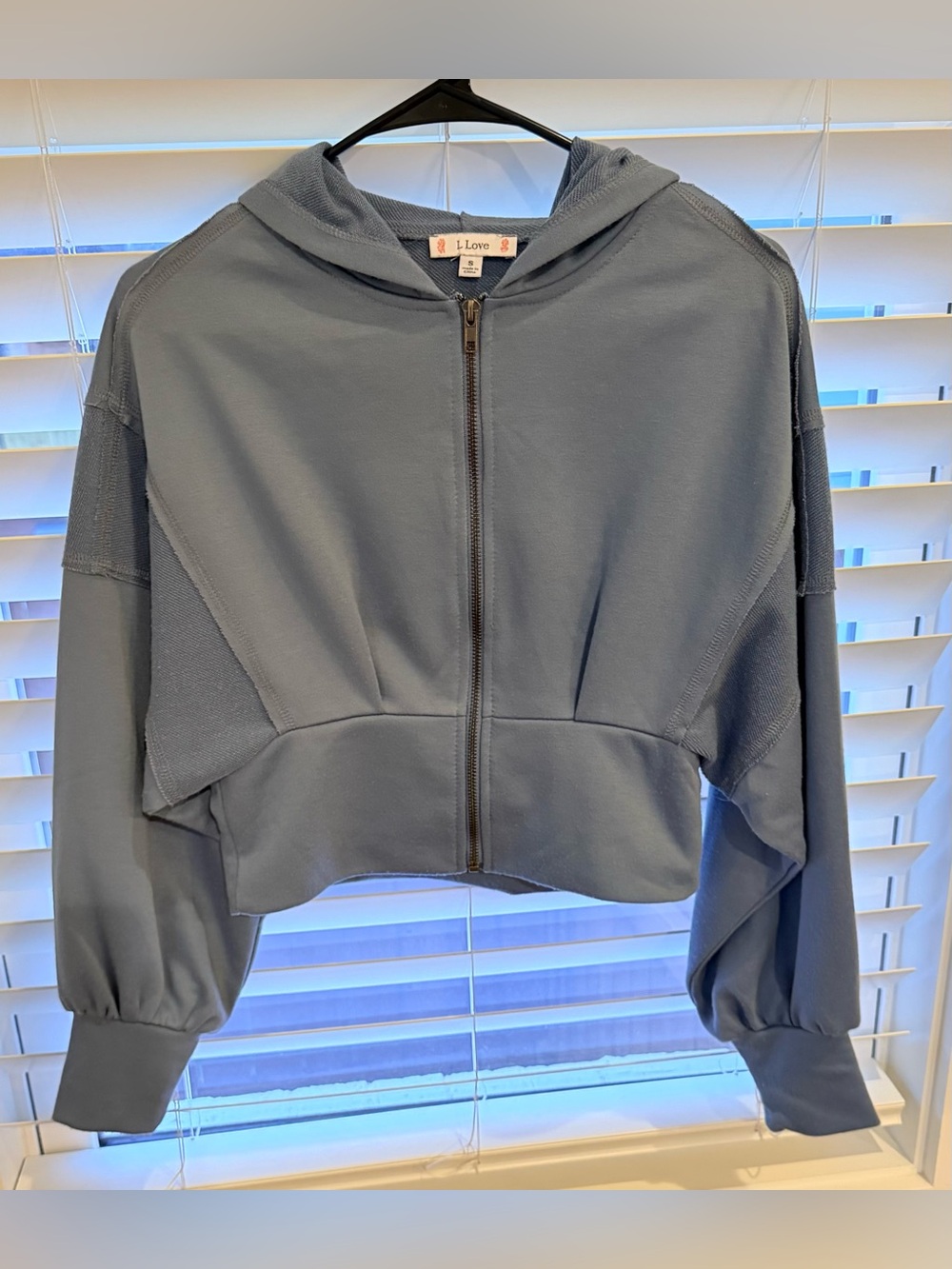 Love Blue Cropped Zip-Up Hoodie Jacket